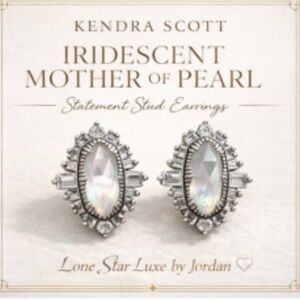 Kendra Scott Iridescent MOP Statement Stud Earrings|Crystal Halo|Rare HTF/Luxe